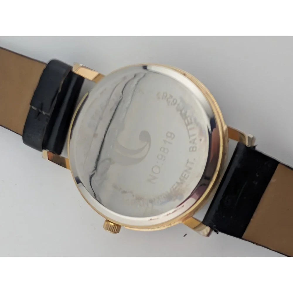 Charming‎ Charlie Watch Women Floral Dial Black Faux Leather Band- New Battery